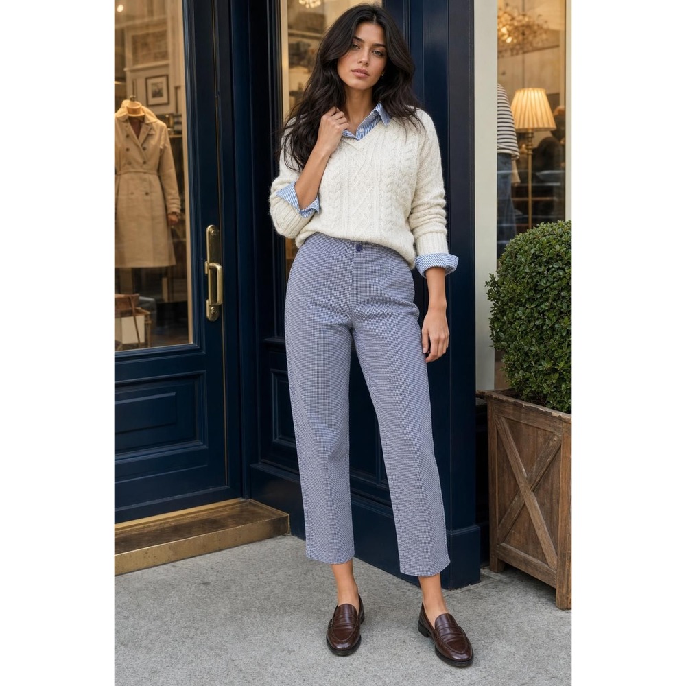 Free People Kate Gingham Pants Women's S Blue Cotton Preppy Academia